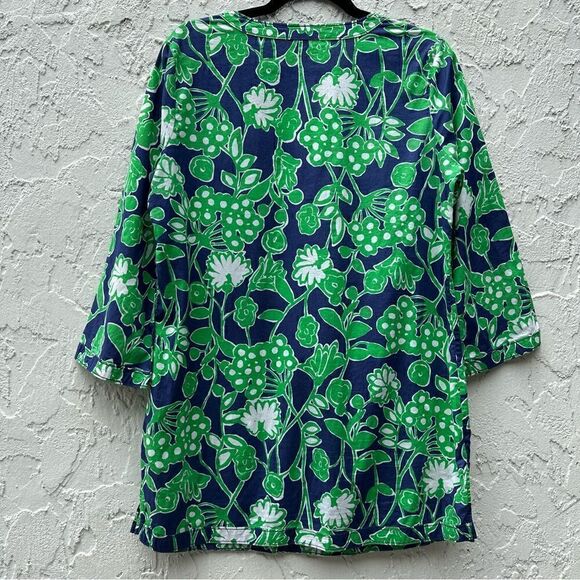 LILLY PULITZER Tunic Top Womens Size Small Popover Floral Cotton Blue Green - Picture 6 of 8
